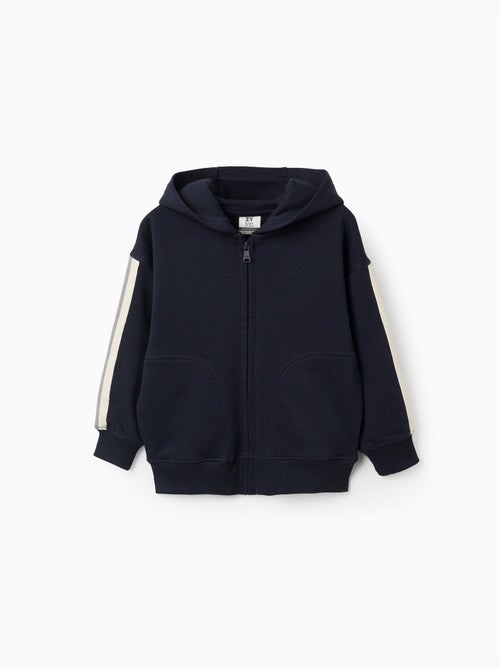 Chaqueta de algodón con capucha y cinta a rayas - Kiabi