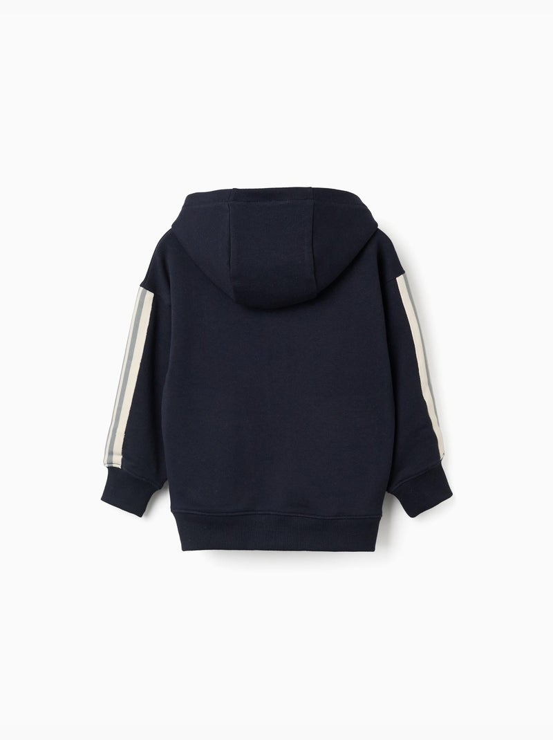 Chaqueta de algodón con capucha y cinta a rayas Azul oscuro - Kiabi