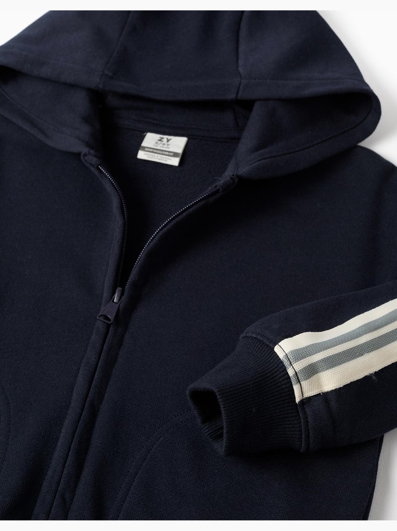 Chaqueta de algodón con capucha y cinta a rayas Azul oscuro - Kiabi