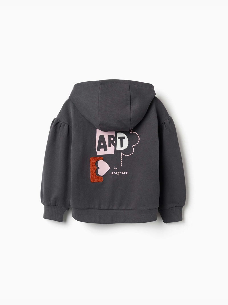 Chaqueta de algodón con capucha y estampado de flores Gris oscuro - Kiabi