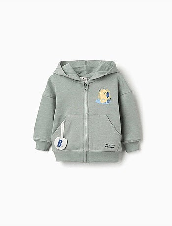 Chaqueta de algodón con capucha y estampado de oso