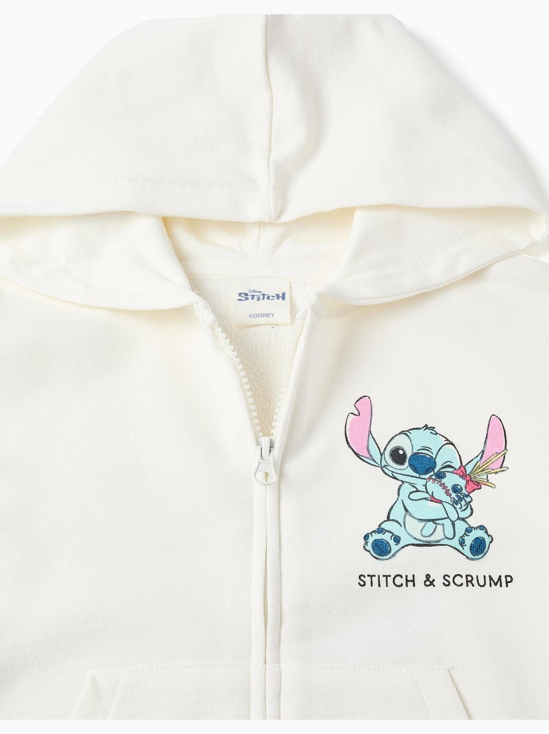 Chaqueta de algodón con capucha y estampados Stitch Blanco - Kiabi
