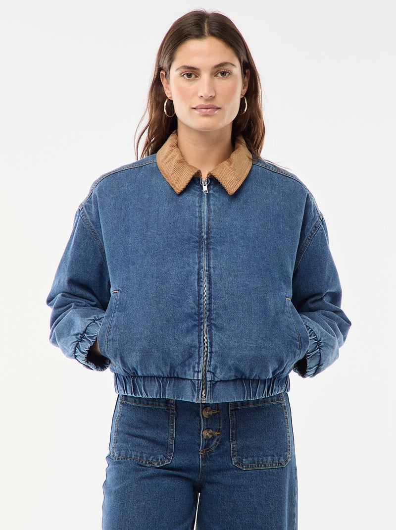 Chaqueta de algodón con cuello de pana Azul - Kiabi