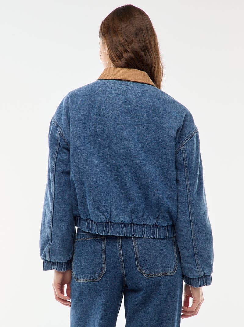 Chaqueta de algodón con cuello de pana Azul - Kiabi