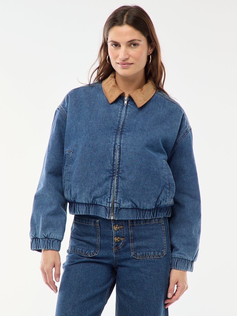 Chaqueta de algodón con cuello de pana Azul - Kiabi