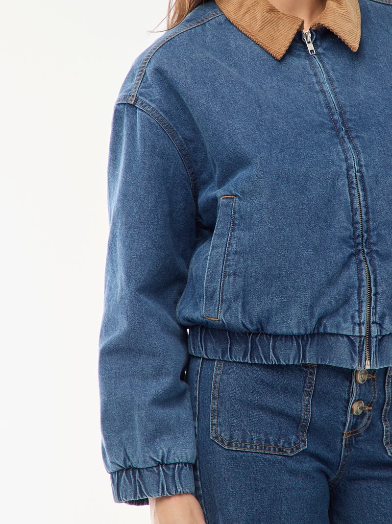 Chaqueta de algodón con cuello de pana Azul - Kiabi