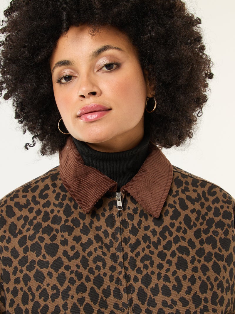 Chaqueta de algodón con cuello de pana Marron - Kiabi