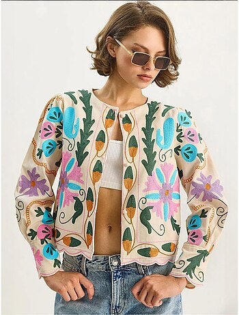 Chaqueta de algodón con estampado floral jacquard de lucci