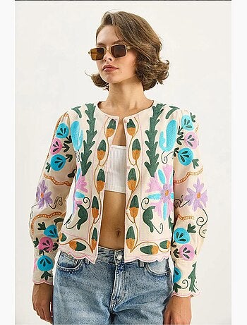 Chaqueta de algodón con estampado floral jacquard de lucci