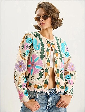 Chaqueta de algodón con estampado floral jacquard de lucci