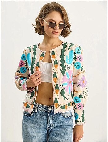 Chaqueta de algodón con estampado floral jacquard de lucci