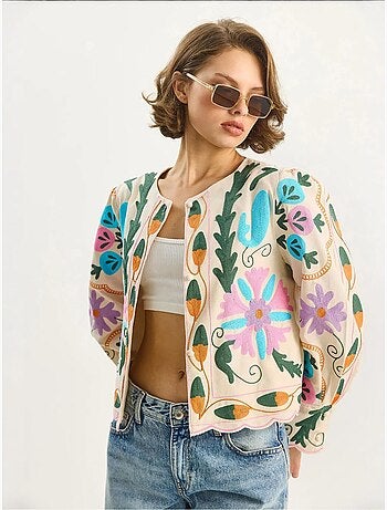 Chaqueta de algodón con estampado floral jacquard de lucci