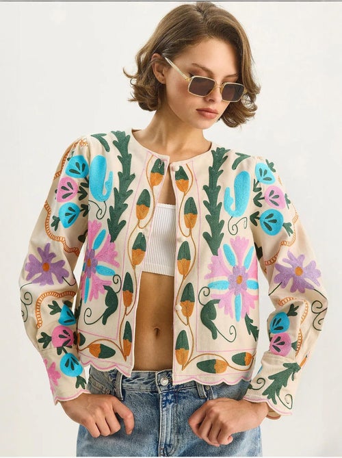 Chaqueta de algodón con estampado floral jacquard de lucci - Kiabi
