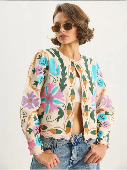 Chaqueta de algodón con estampado floral jacquard de lucci - Kiabi