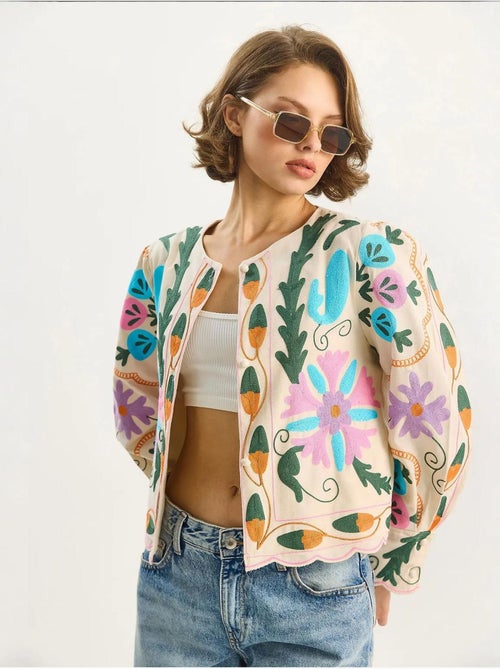 Chaqueta de algodón con estampado floral jacquard de lucci - Kiabi