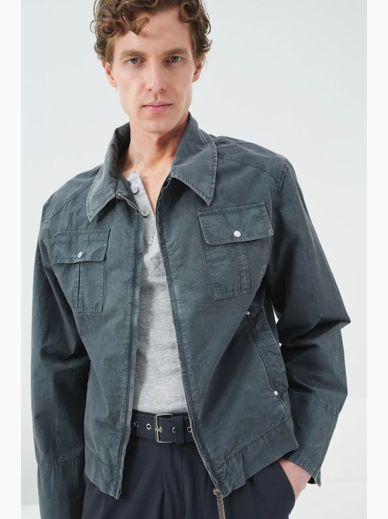 Chaqueta de algodón recta con cremallera giesto Gris negro - Kiabi