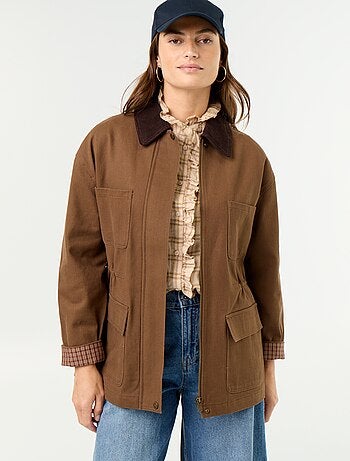 Chaqueta de algodón twill con cuello de terciopelo