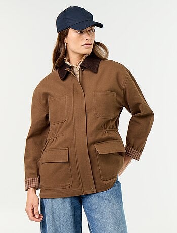 Chaqueta de algodón twill con cuello de terciopelo