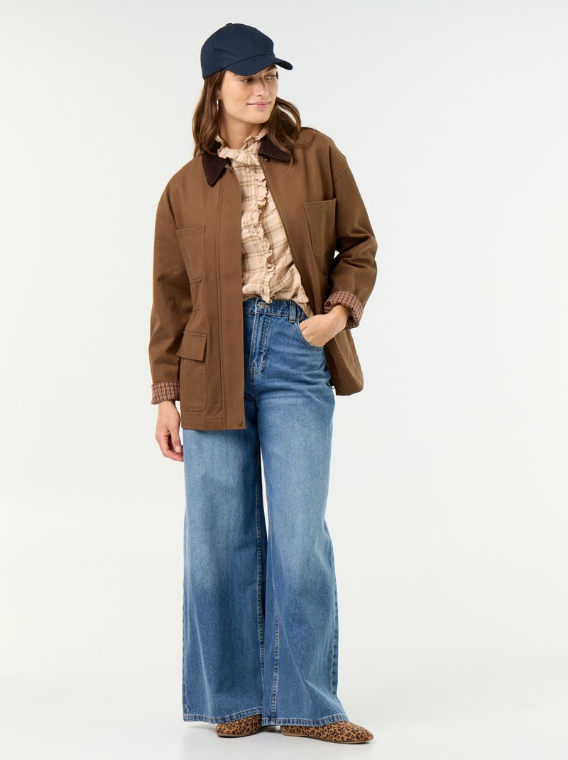 Chaqueta de algodón twill con cuello de terciopelo Marron - Kiabi