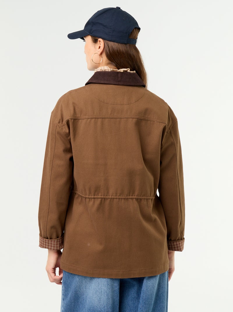 Chaqueta de algodón twill con cuello de terciopelo Marron - Kiabi