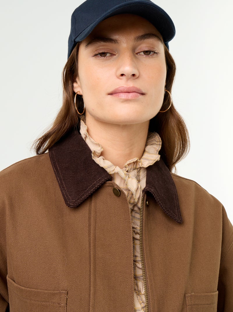 Chaqueta de algodón twill con cuello de terciopelo Marron - Kiabi
