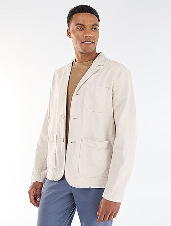Chaqueta de algodón y lino con bolsillos de parche