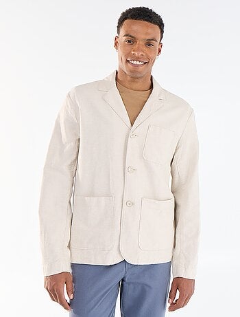 Chaqueta de algodón y lino con bolsillos de parche