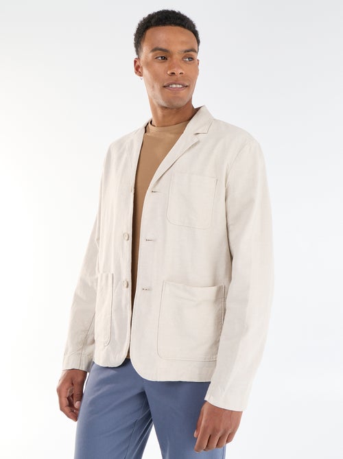 Chaqueta de algodón y lino con bolsillos de parche - Kiabi