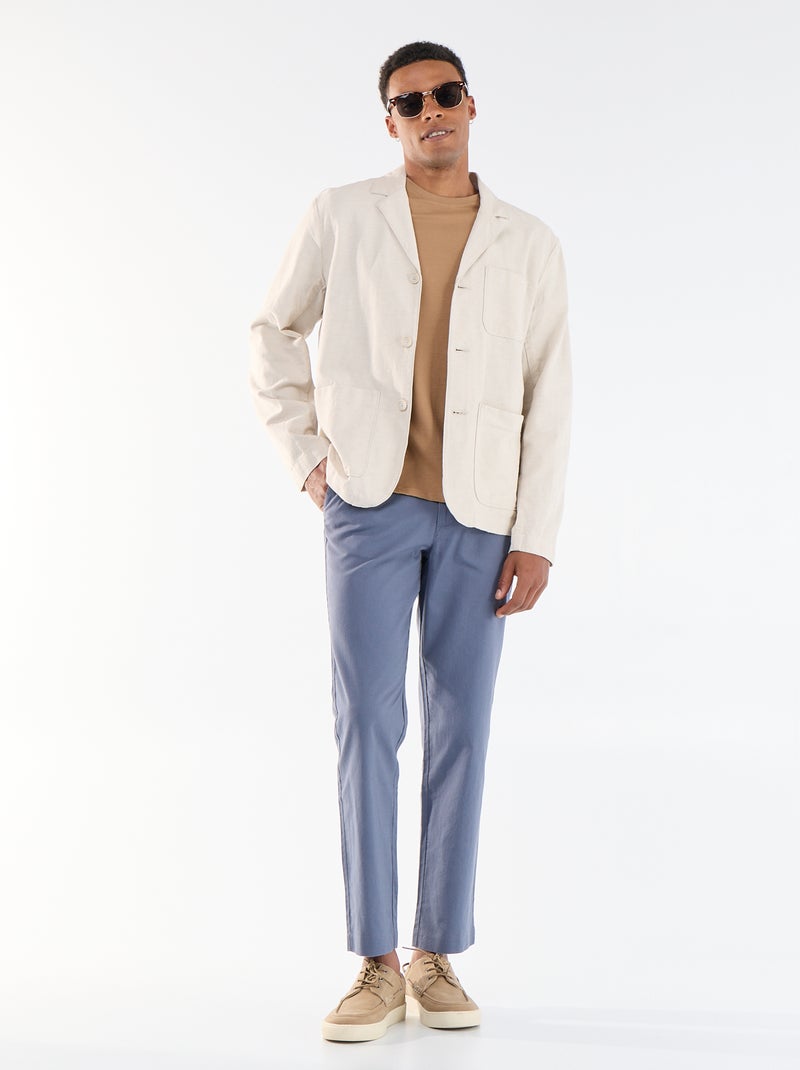 Chaqueta de algodón y lino con bolsillos de parche Beige - Kiabi