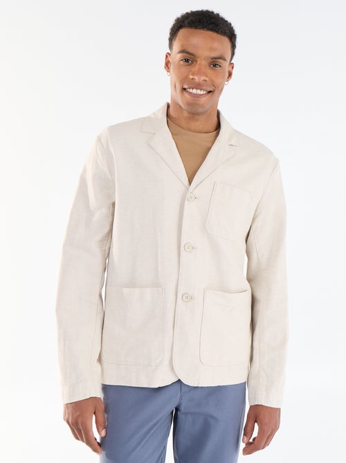Chaqueta de algodón y lino con bolsillos de parche - Kiabi