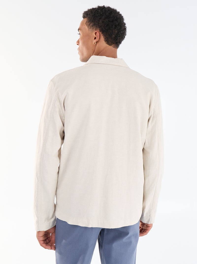 Chaqueta de algodón y lino con bolsillos de parche Beige - Kiabi