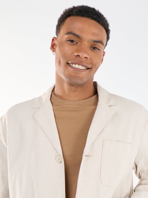 Chaqueta de algodón y lino con bolsillos de parche - Kiabi