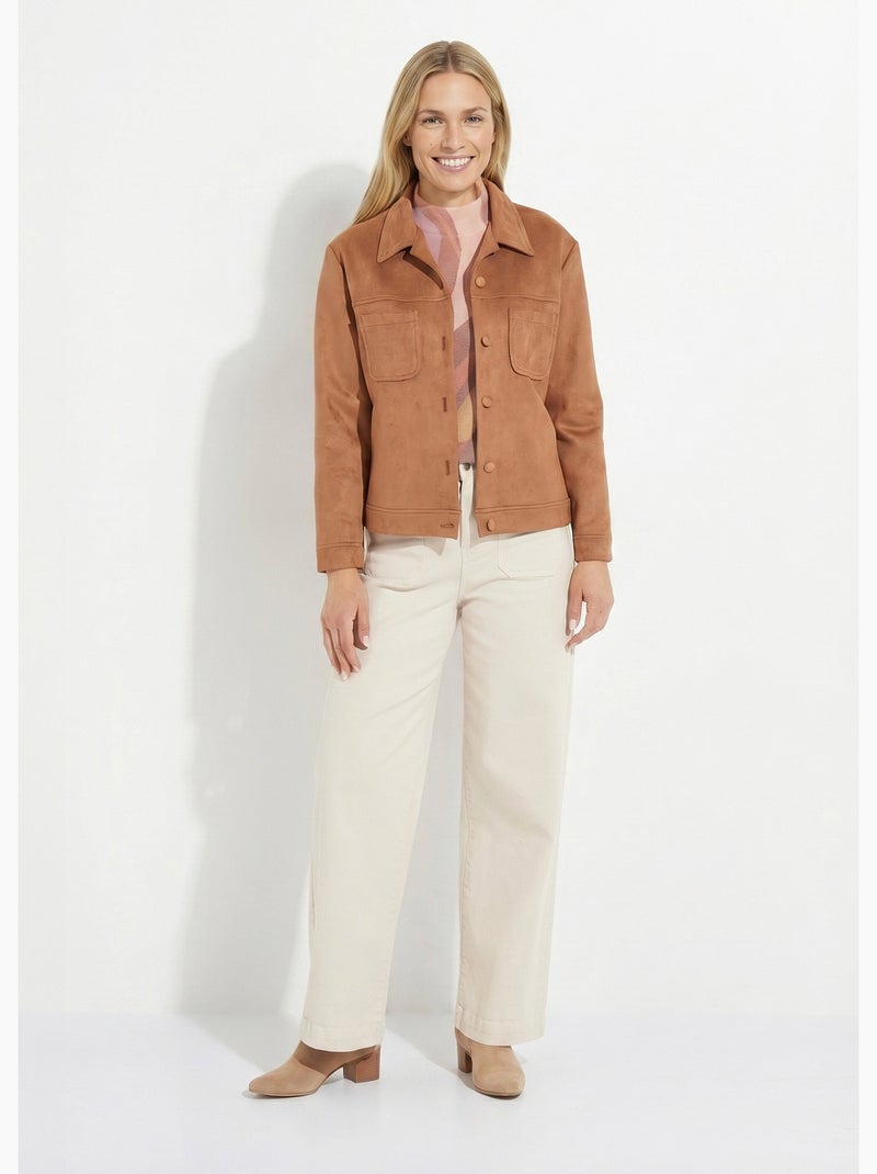 Chaqueta de ante abotonada con cuello con muesca - Afibel Camel - Kiabi