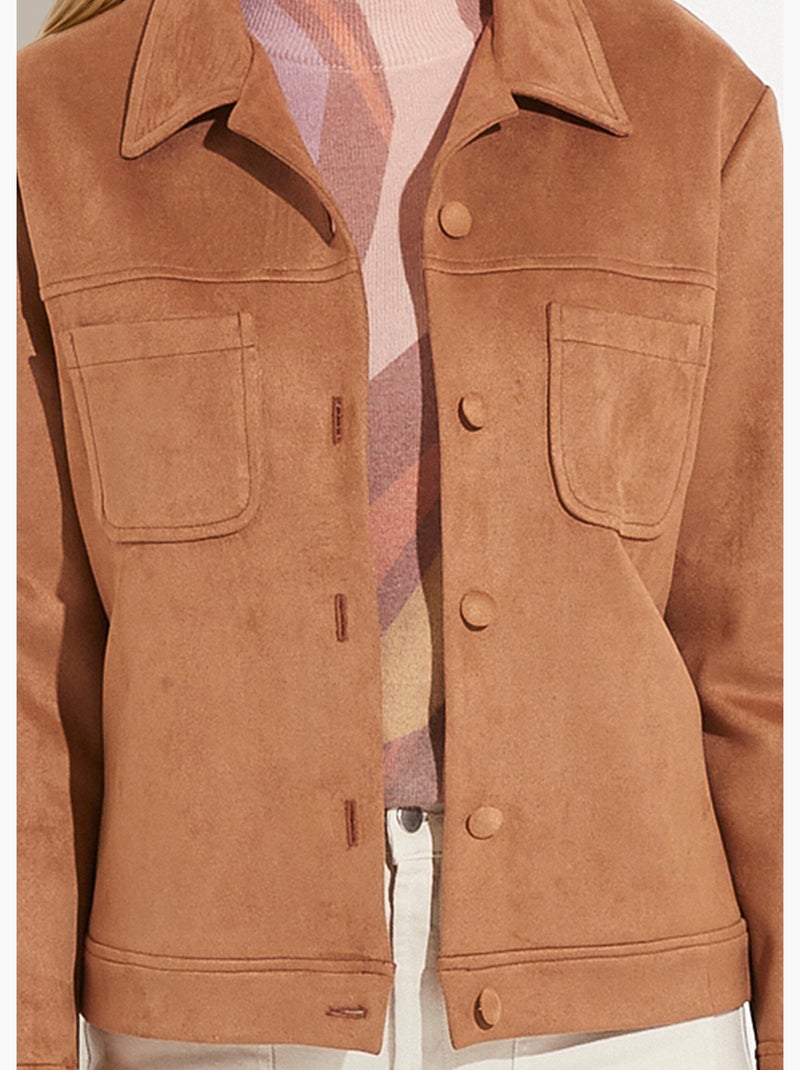 Chaqueta de ante abotonada con cuello con muesca - Afibel Camel - Kiabi