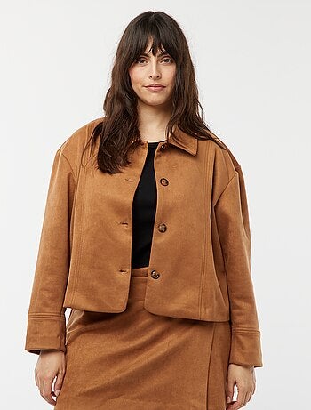 Chaqueta de antelina abotonada lisa
