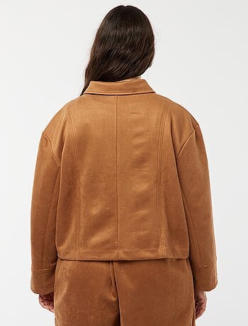 Chaqueta de antelina abotonada lisa