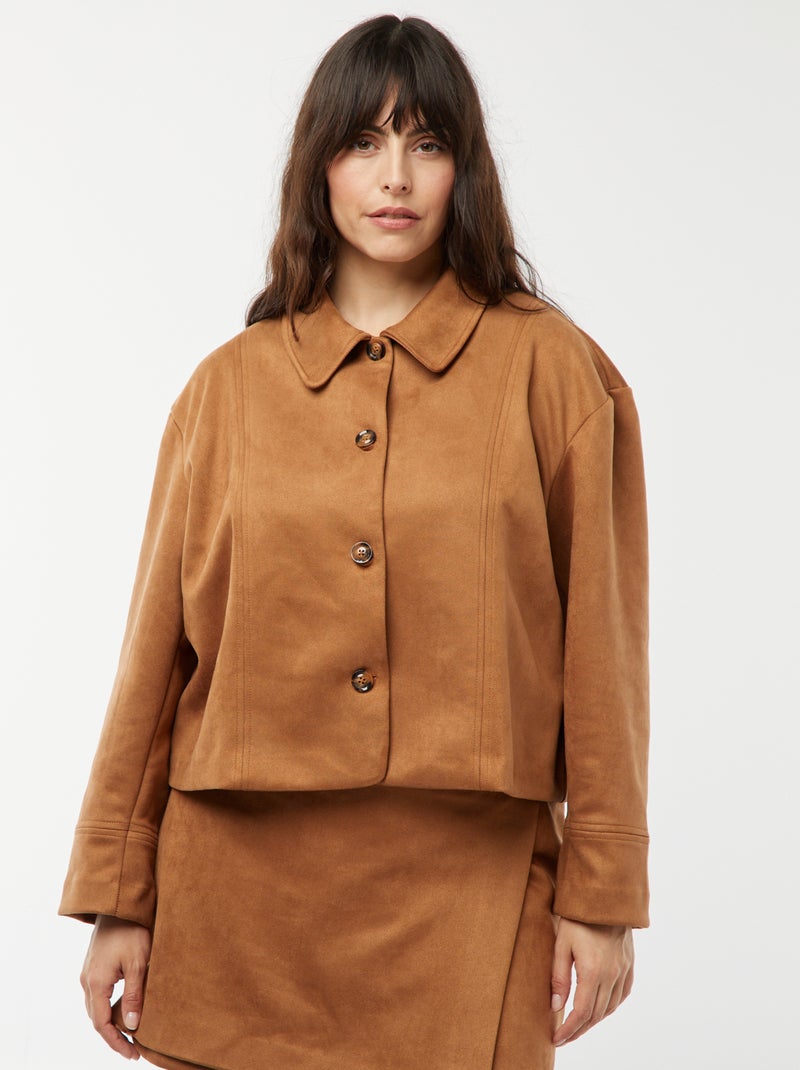 Chaqueta de antelina abotonada lisa MARRON - Kiabi