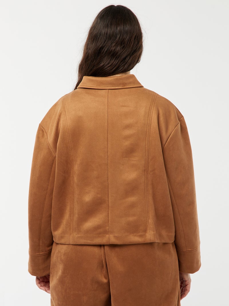 Chaqueta de antelina abotonada lisa MARRON - Kiabi