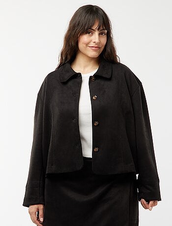 Chaqueta de antelina abotonada lisa