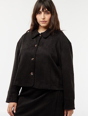 Chaqueta de antelina abotonada lisa