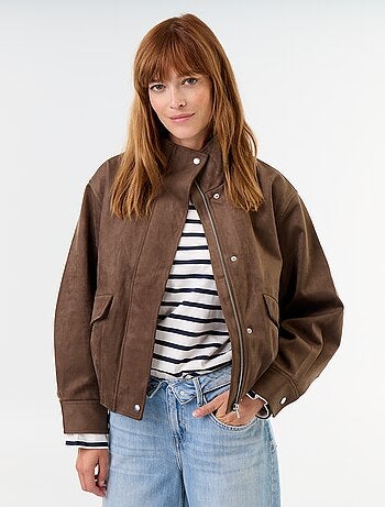 Chaqueta de antelina con cremallera