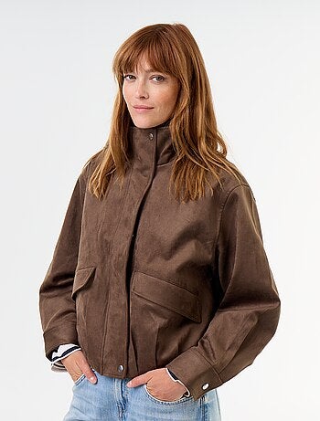 Chaqueta de antelina con cremallera