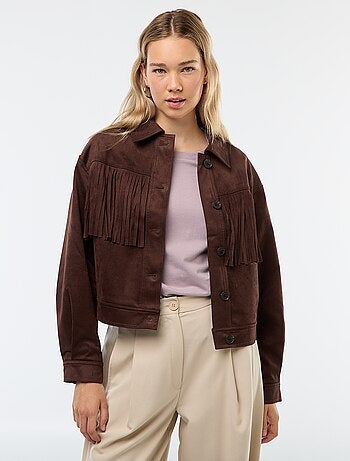 Chaqueta de antelina con flecos corte cropped