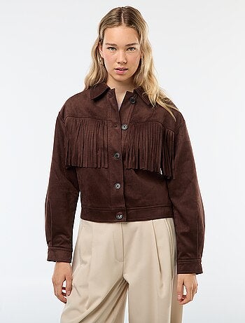 Chaqueta de antelina con flecos corte cropped