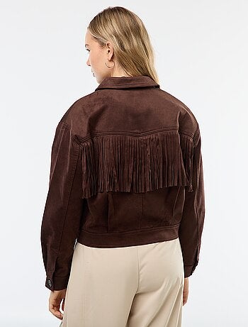 Chaqueta de antelina con flecos corte cropped