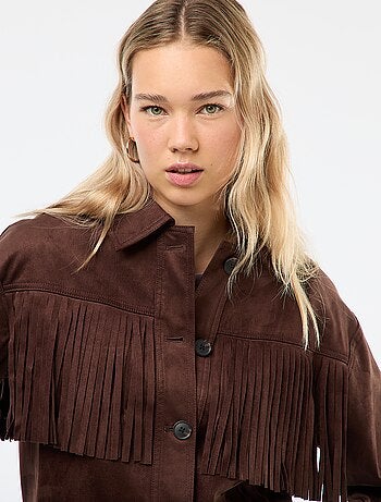 Chaqueta de antelina con flecos corte cropped