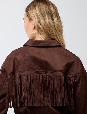 Chaqueta de antelina con flecos corte cropped