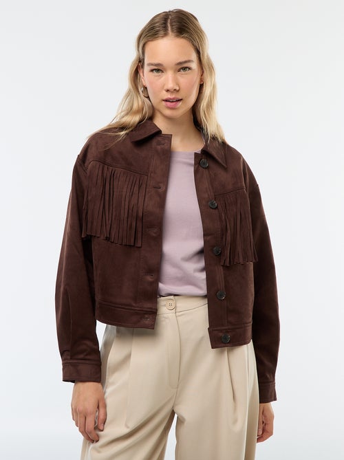 Chaqueta de antelina con flecos corte cropped - Kiabi