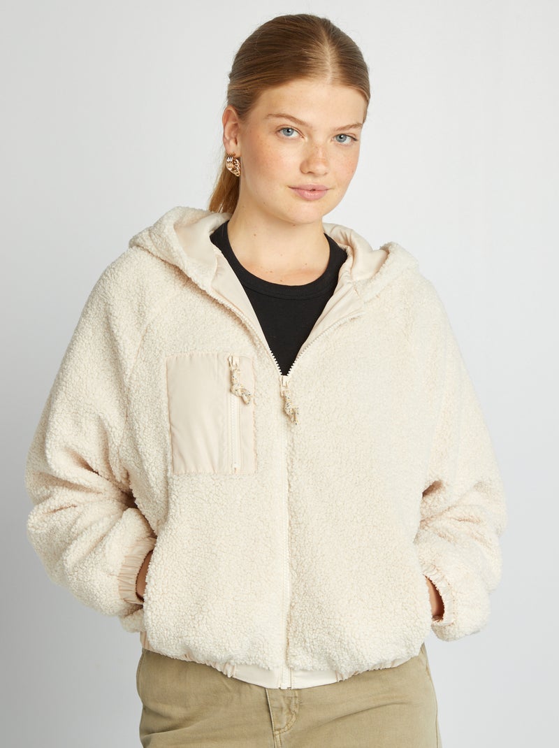 Chaqueta de borreguito con capucha BEIGE - Kiabi