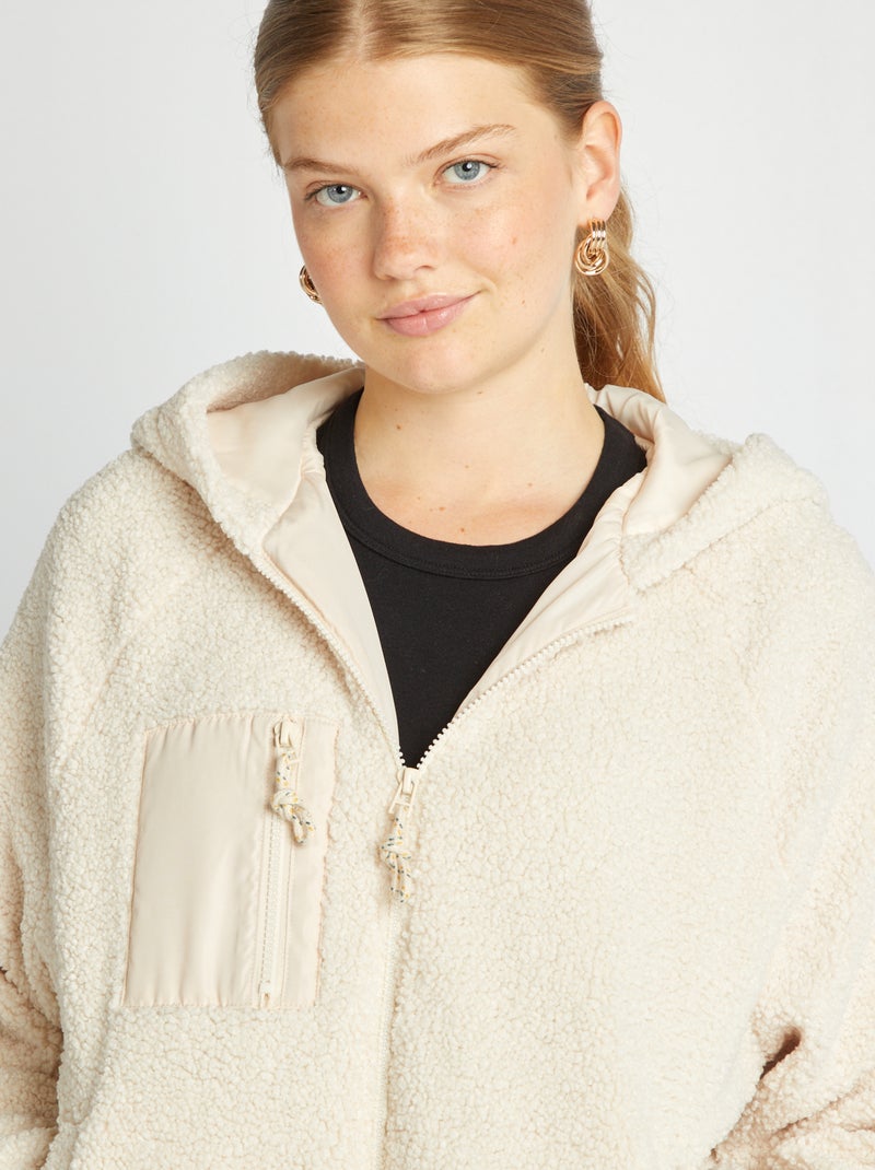 Chaqueta de borreguito con capucha BEIGE - Kiabi